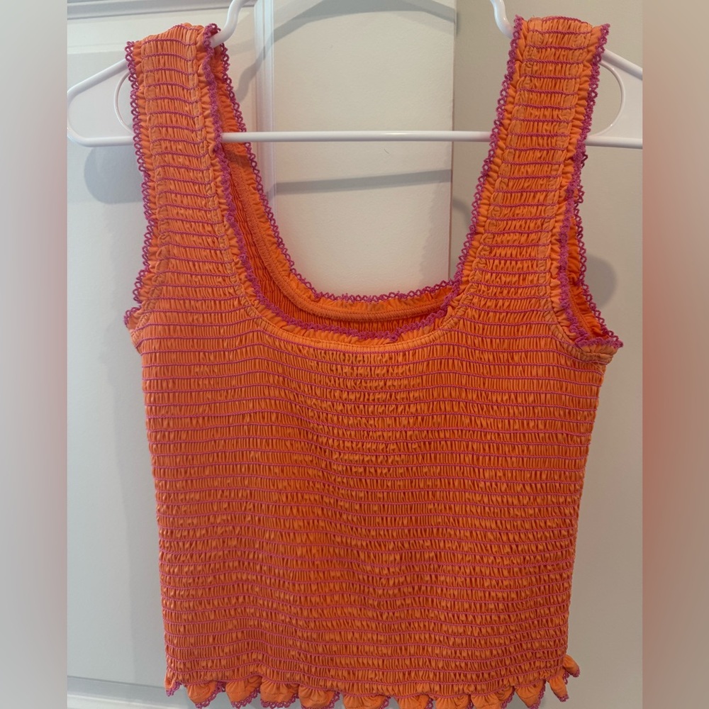 Rails Orange with Pink Trim Smocked Tank Top - Picture 3 of 6